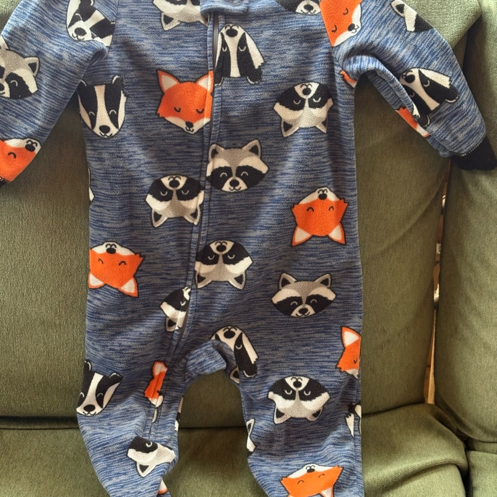 Carter's Blue and Orange racoon & fox Print Footie